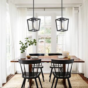 SGLfarmty Black Pendant Lights Kitchen Island, 1-Light Light Fixtures, Farmhouse Island Lighting, Metal Cage Hanging with Glass Shade for Hallway, Entryway