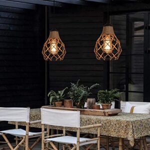 Rustic Industrial Woven Pendant Light, One-Light Adjustable Metal Hemp Rope Mini Pendant Lighting Fixture for Kitchen Island Cafe Bar Farmhouse, Black