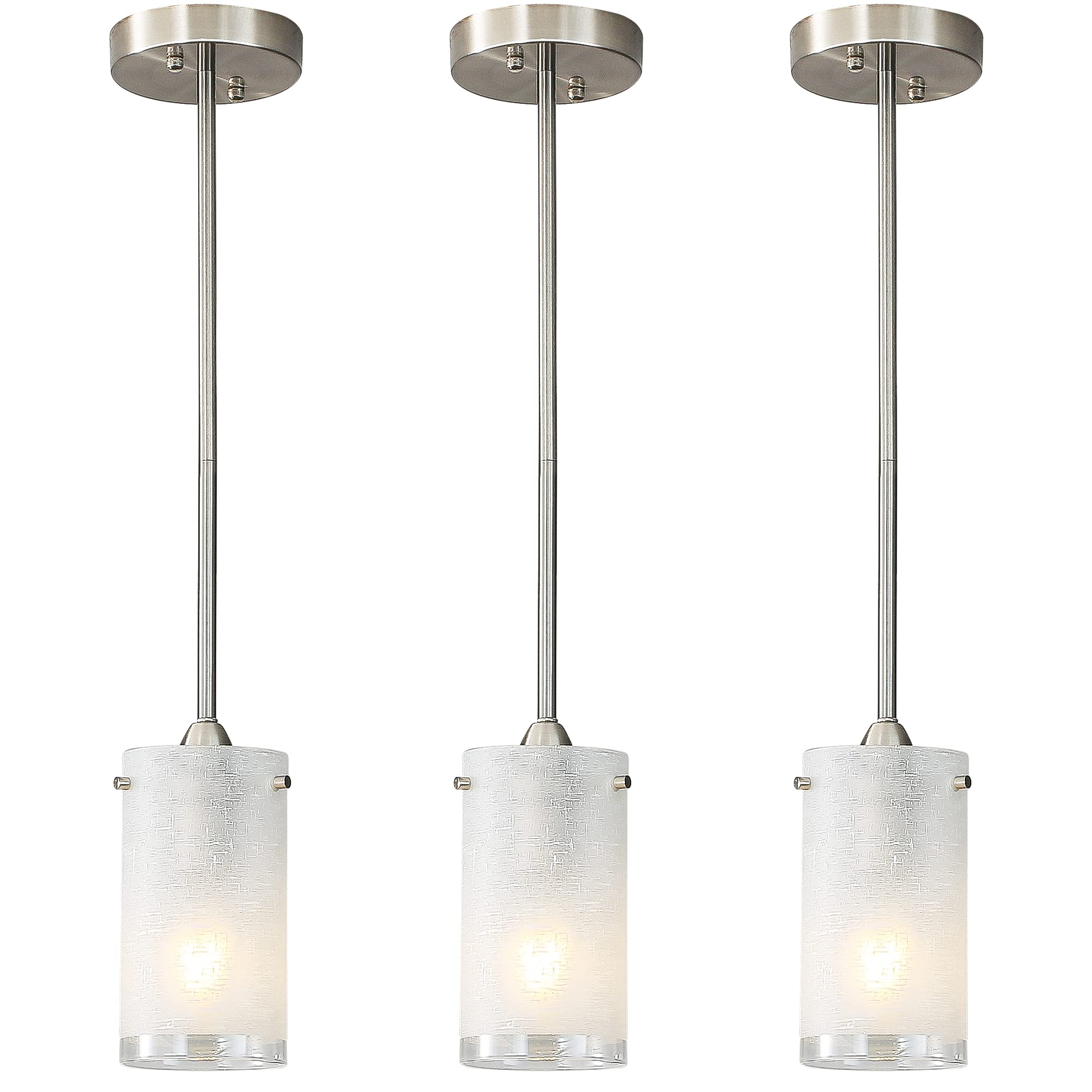 Eietonte 1-Light Mini Pendant Light Fixtures, Modern Chandelier Hanging Ceiling Light with White Frosted Shade, Brushed Nickel Pendant Lighting for Kitchen Bedroom Hallway, Adjustable Height, 3 Pack