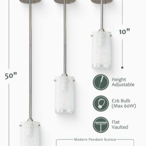 Eietonte 1-Light Mini Pendant Light Fixtures, Modern Chandelier Hanging Ceiling Light with White Frosted Shade, Brushed Nickel Pendant Lighting for Kitchen Bedroom Hallway, Adjustable Height, 3 Pack