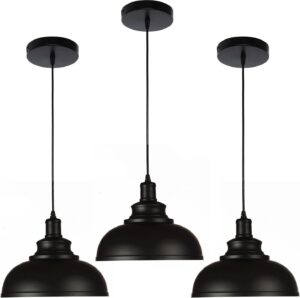 black dome pendant light pendant lights fixtures metal hanging ceiling light industrial light fixtures farmhouse pendant light industrial light fixture for kitchen island, dining room, foyer (3 pack)