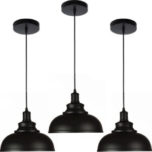 Black Dome Pendant Light Pendant Lights Fixtures Metal Hanging Ceiling Light Industrial Light Fixtures Farmhouse Pendant Light Industrial Light Fixture For Kitchen Island, Dining Room, Foyer (3 pack)