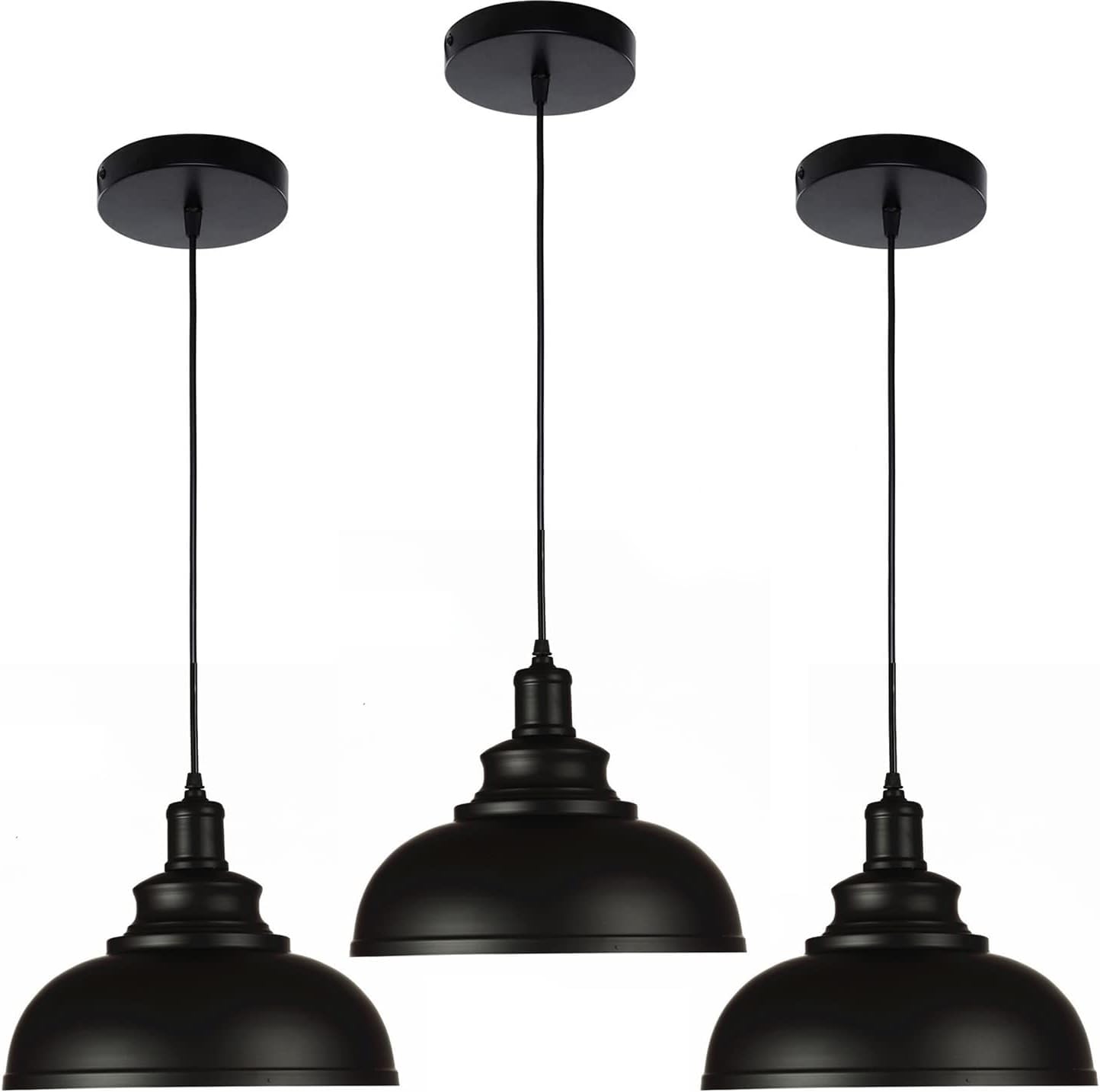 Black Dome Pendant Light Pendant Lights Fixtures Metal Hanging Ceiling Light Industrial Light Fixtures Farmhouse Pendant Light Industrial Light Fixture For Kitchen Island, Dining Room, Foyer (3 pack)