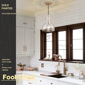 FookChak Gold Pendant Light, Modern Glass Pendant Lighting Over Table 10inch Large Brass Ceiling Haning Light Fixture for Kitchen Island Kitchen Sink Dining Room Hallway Entrance, 1-Light E26