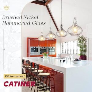 CATINER Glass Pendant Light Brushed Nickel 11-inch Hammered Pendant Lighting for Kitchen Island, Kitchen Sink, Hallway, Living Room