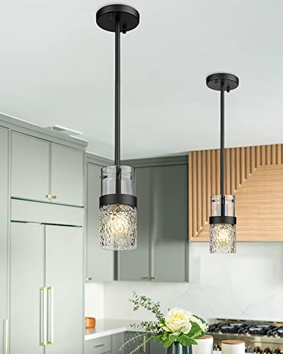 LMS Black Pendant Lights, Modern Industrial Pendant Lighting for Kitchen Island with Hammered Glass, LMS-172