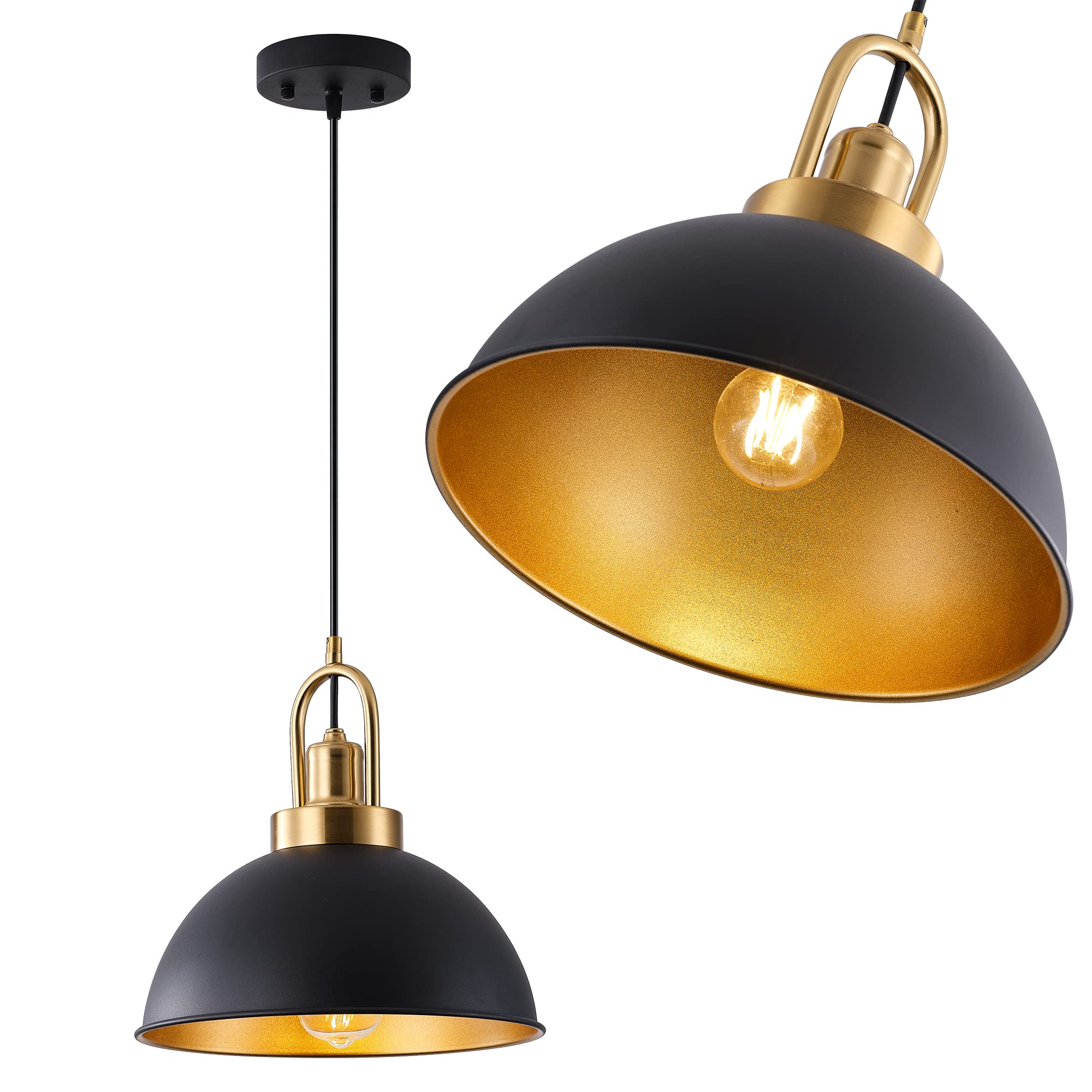 Febeleven Matte Black Farmhouse Pendant Light, Adjustable Height, Vintage Hanging Industrial Ceiling Lights Fixture for Kitchen Island Hallway Dining Room 2 Pack