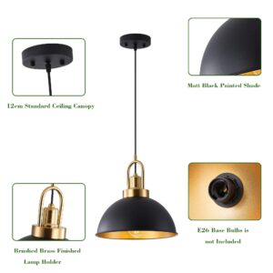 Febeleven Matte Black Farmhouse Pendant Light, Adjustable Height, Vintage Hanging Industrial Ceiling Lights Fixture for Kitchen Island Hallway Dining Room 2 Pack