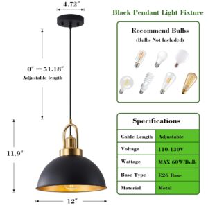 Febeleven Matte Black Farmhouse Pendant Light, Adjustable Height, Vintage Hanging Industrial Ceiling Lights Fixture for Kitchen Island Hallway Dining Room 2 Pack