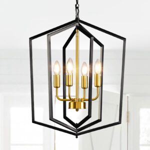 wjshome lantern pendant light, 4-light gold farmhouse pendant light, modern ceiling hanging light fixture for bedroom kitchen island foyer aisle living room entryway dining room hallway.