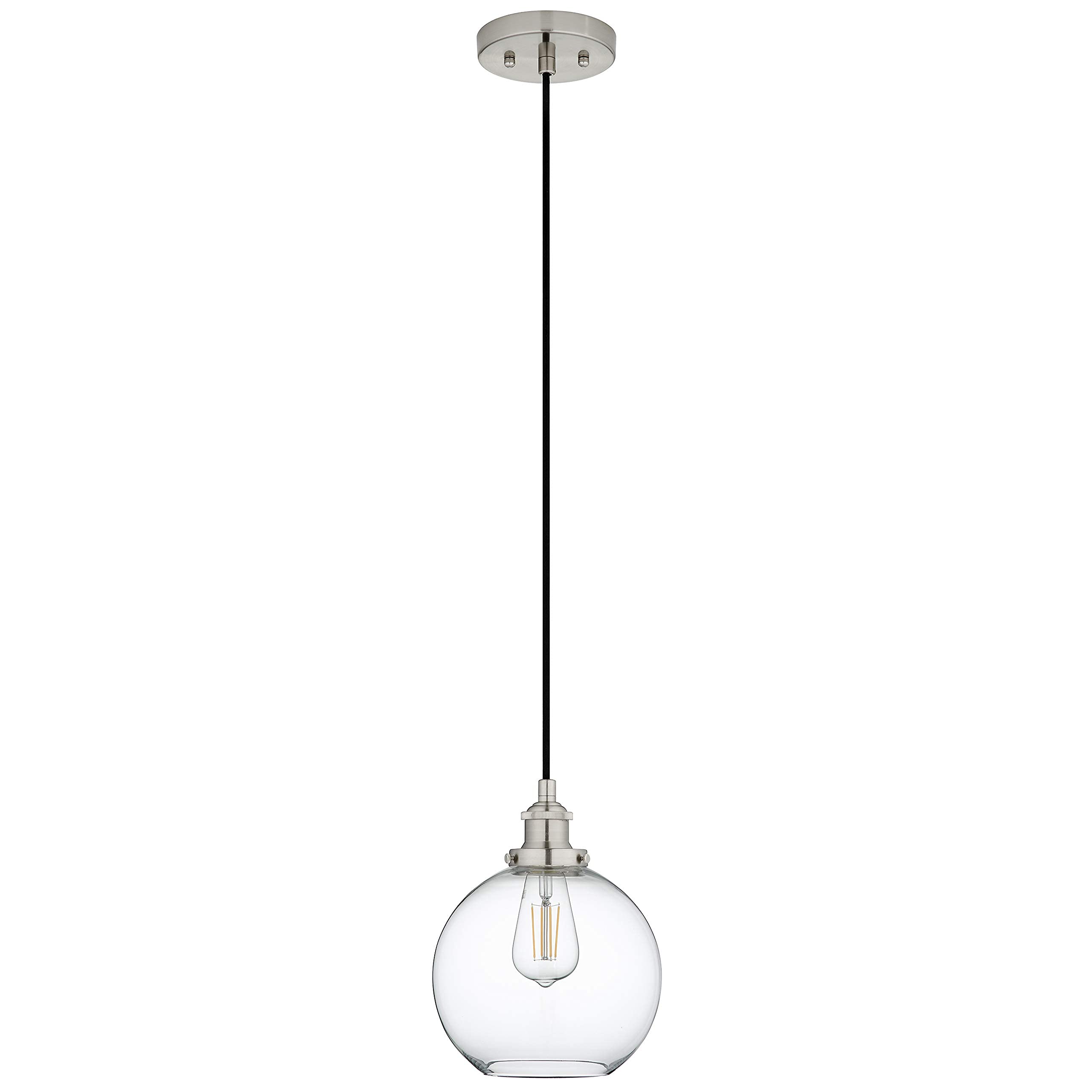Linea di Liara Primo Large Brushed Nickel Glass Globe Pendant Light Fixture Farmhouse Pendant Lighting for Kitchen Island Mid Century Modern Ceiling Light Clear Glass Shade, UL Listed
