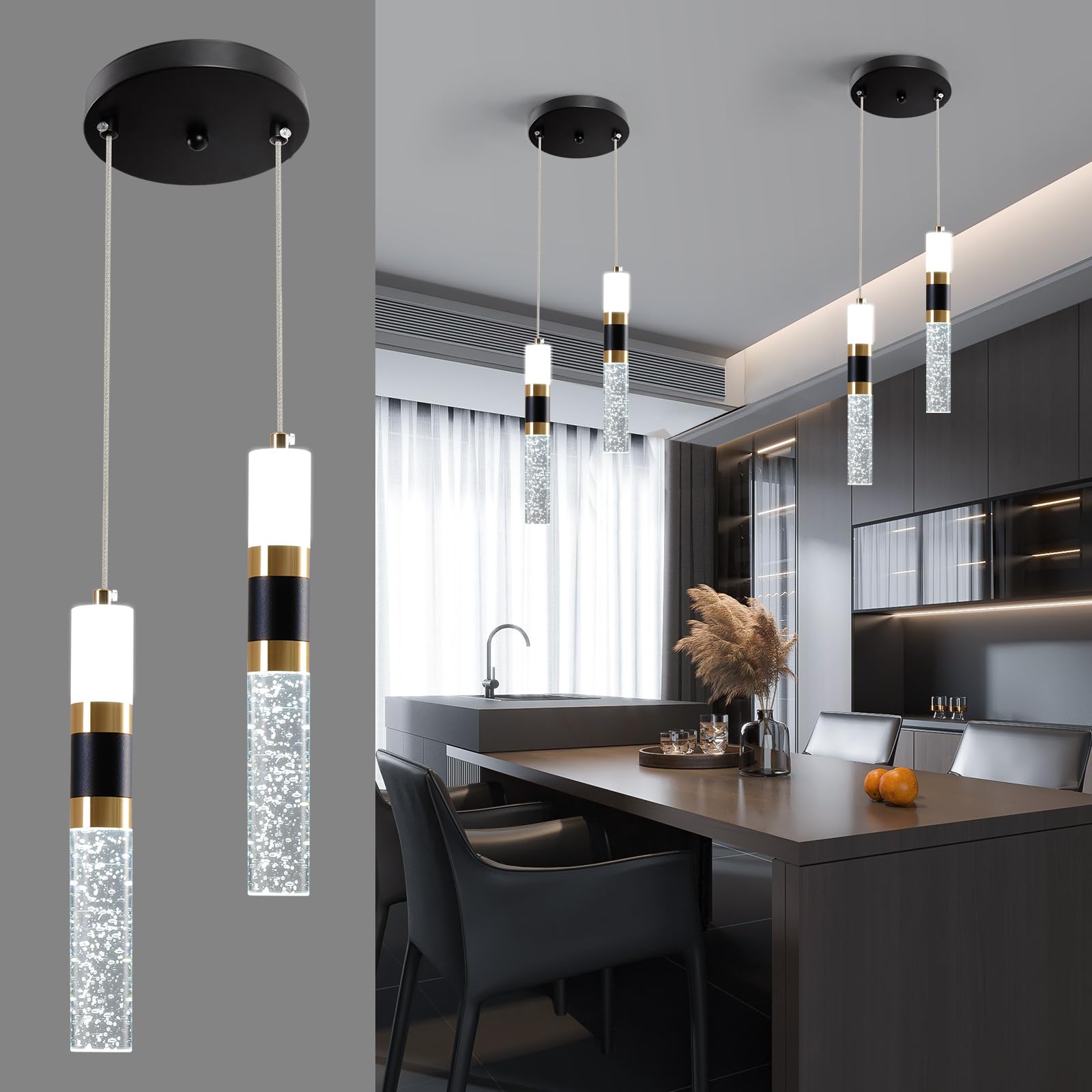 MERNUNUX 2-Light LED Pendant Lights Kitchen Island, Dimmable LED Small Pendant Lights, Modern Mini Pendant Lights, Kitchen Island Lighting Pendant Lights