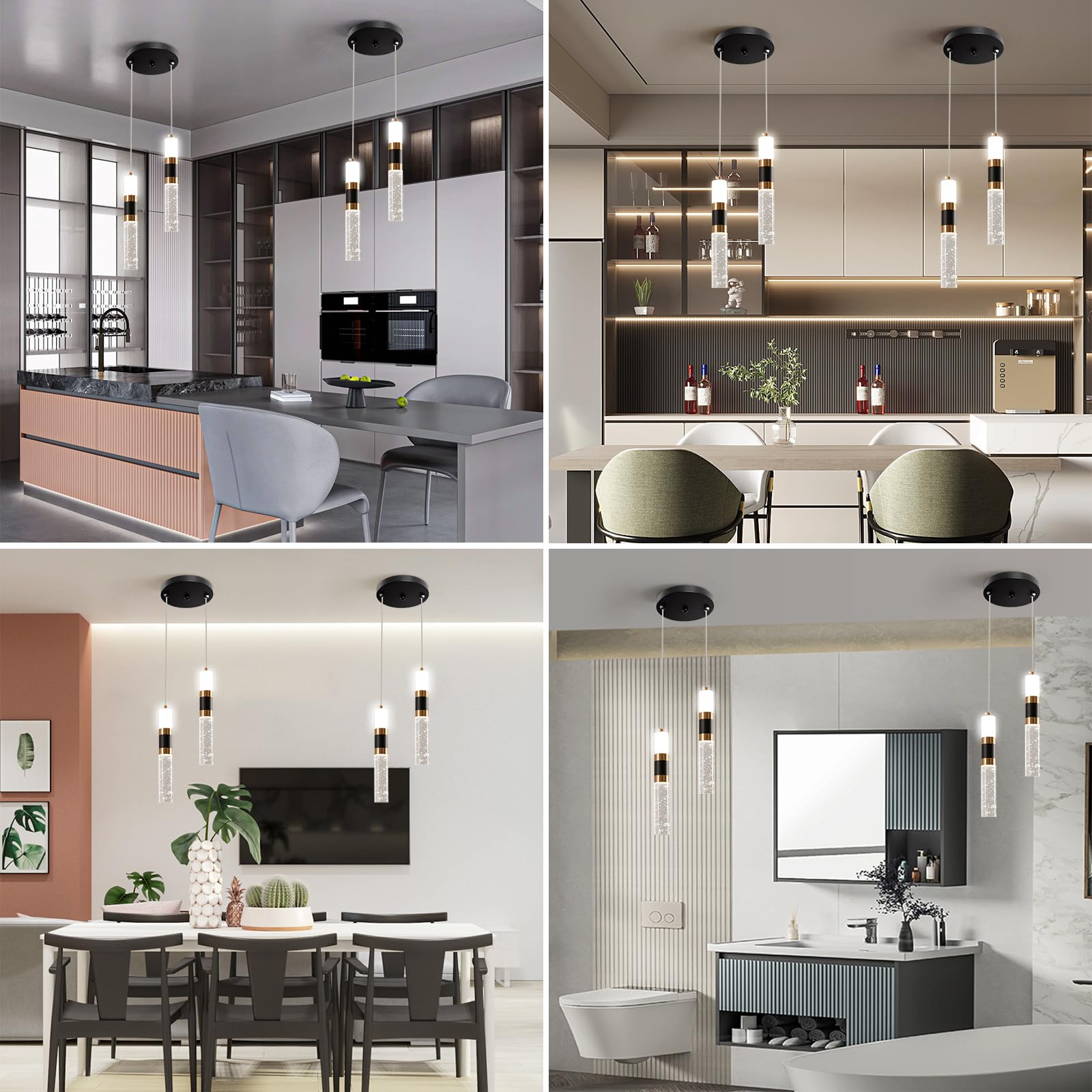 MERNUNUX 2-Light LED Pendant Lights Kitchen Island, Dimmable LED Small Pendant Lights, Modern Mini Pendant Lights, Kitchen Island Lighting Pendant Lights