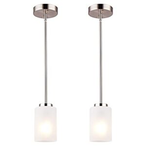 Eietonte 1-Light Mini Pendant Light Fixtures, Industrial Chandelier Hanging Ceiling Light with Opal White Shades, Adjustable Height, Brushed Nickel Pendant Lighting for Kitchen Bedroom Hallway, 2 Pack