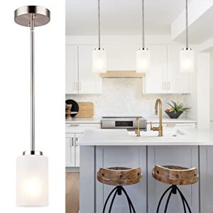 Eietonte 1-Light Mini Pendant Light Fixtures, Industrial Chandelier Hanging Ceiling Light with Opal White Shades, Adjustable Height, Brushed Nickel Pendant Lighting for Kitchen Bedroom Hallway, 2 Pack