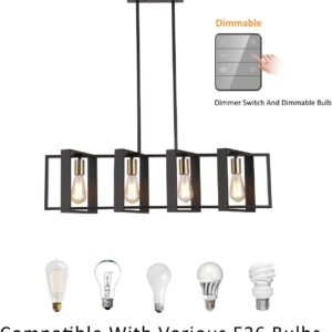 35.4" Kitchen Island Lighting Fixture, Dining Room 4 Lights Chandeliers, Black Wood+Metal Pendant Light for Foyer Hallway Living Room