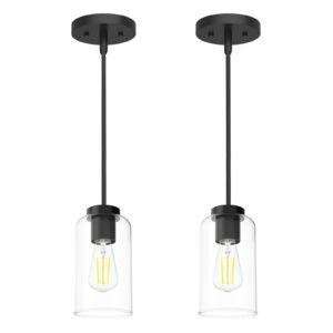 Zevluck 2-Pack Pendant Light, Matte Black Pendant Lighting with 5 Adjustable Tubes, Hanging Light Fixtures with Clear Glass Shade, Tiltable Pendant Lighting for Kitchen Island, Dining Room