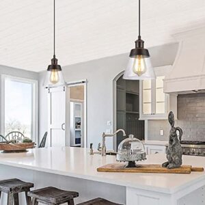 Fivess Lighting Rustic Glass Plug in Pendant Light with 15ft Cord, On/Off Switch, Handblown Clear Seeded Mini Hanging Fixture for Kitchen Island Sink Bar Farmhouse, Oil Rubbed Bronze (FSS3203-1P)