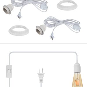 HUIBONA Plug in Hanging Light Cord,E26/E27 Extension Hanging Plug in Light Sockt, 2-Pack 15FT Pendant Light Socket Kits White for Kitchen Bedroom Farmhous.