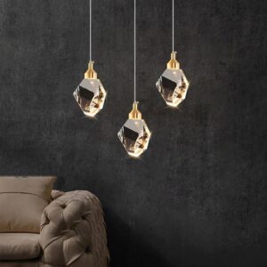 Sxtiger Modern Crystal Pendant Light, 3-Color LED Crystal Pendant Light, Adjustable Height Gold Ceiling Hanging Pendant Lamp, for Kitchen Island Bedroom Dining Room (Gold)