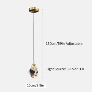 Sxtiger Modern Crystal Pendant Light, 3-Color LED Crystal Pendant Light, Adjustable Height Gold Ceiling Hanging Pendant Lamp, for Kitchen Island Bedroom Dining Room (Gold)