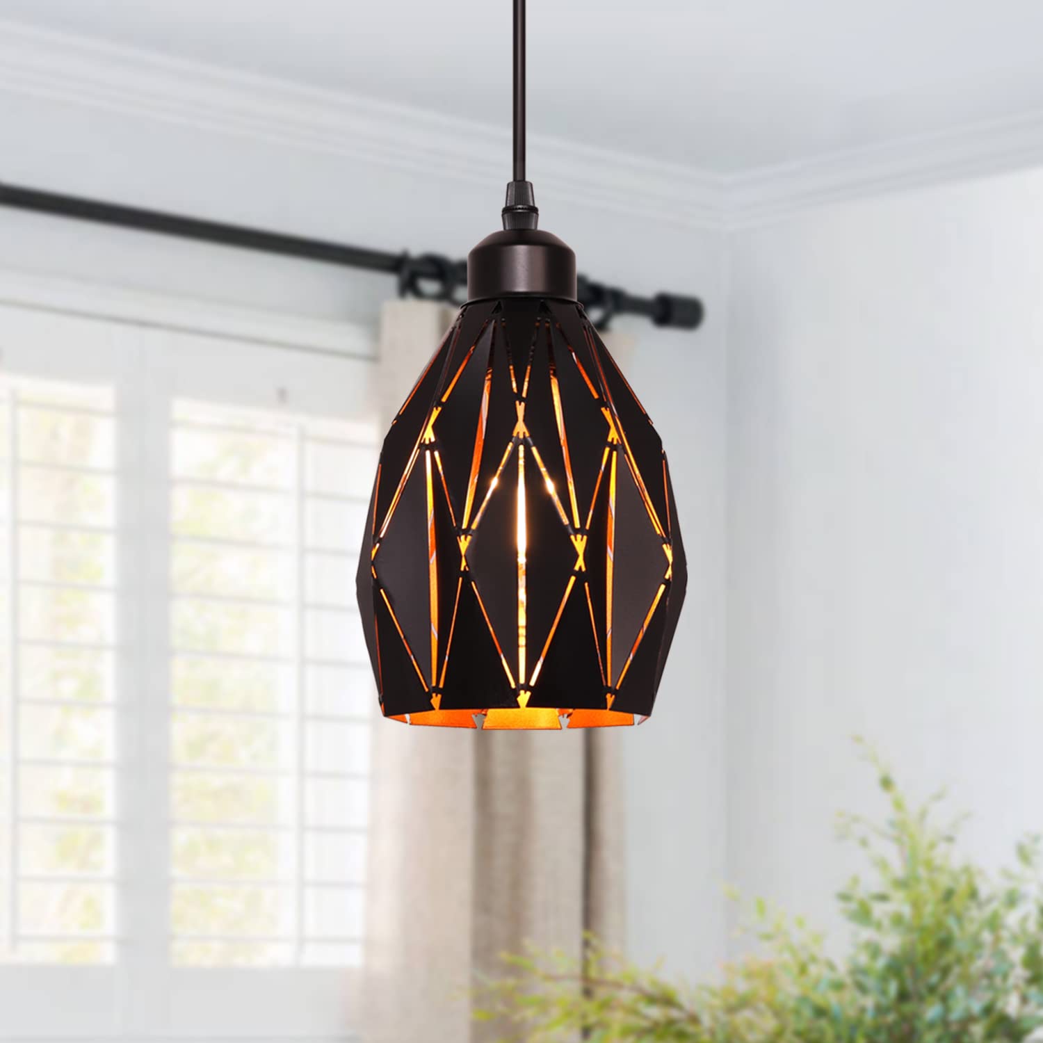 Retro Pendant Light Fixtures 3 Pack Industrial Pendant Lighting Adjustable Hanging Light Fixtures with Geometric Black Metal Shade Farmhouse Pendant Light Ceiling Lamp for Kitchen Island