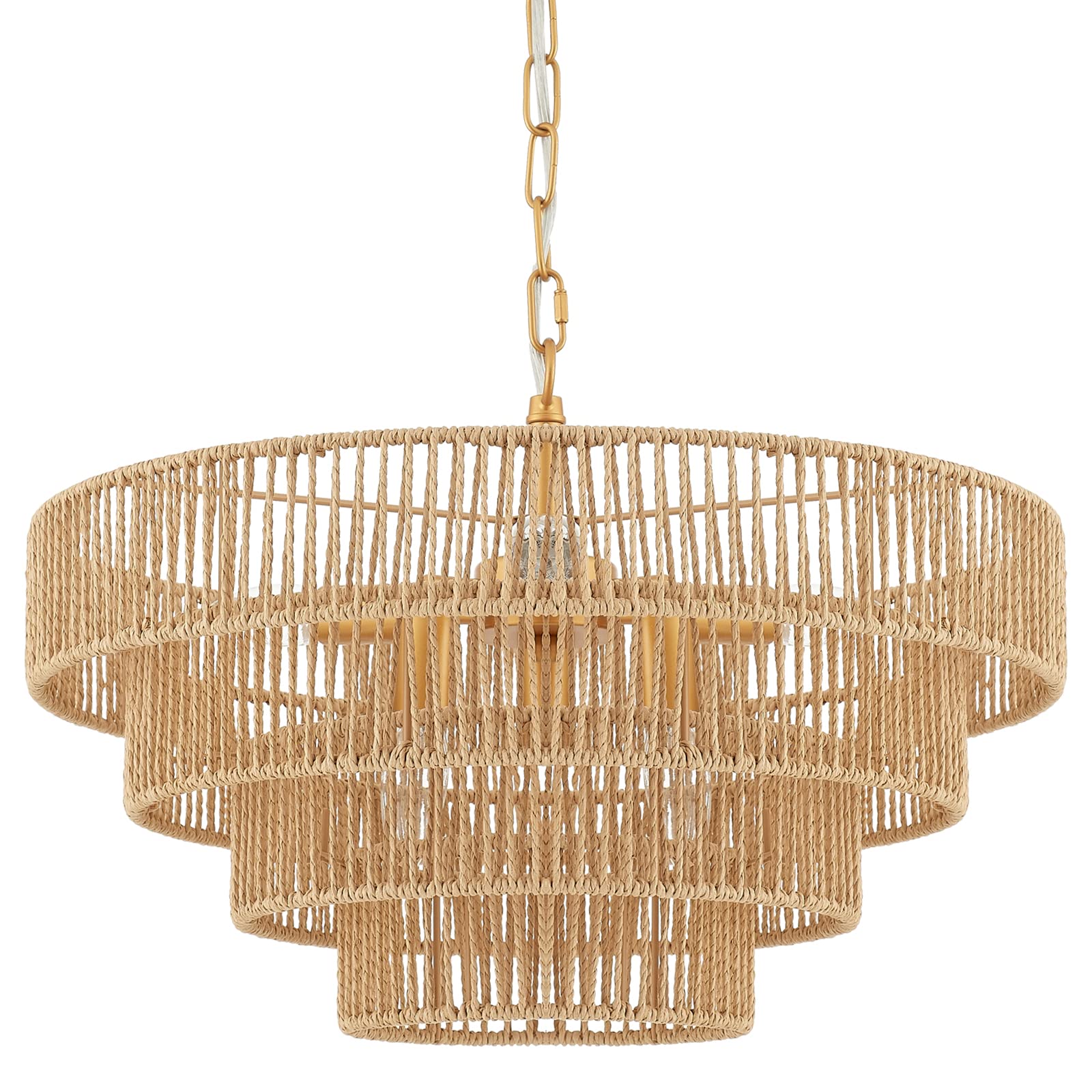 ELYCCUPA 6-Lights Hand-Woven Rattan Pendant Light 4 Round Transitional Minimalist Boho Large Pendant Light for Kitchen Island Dining Room Living Room Hallway, Dia 20 Inch, UL Listed