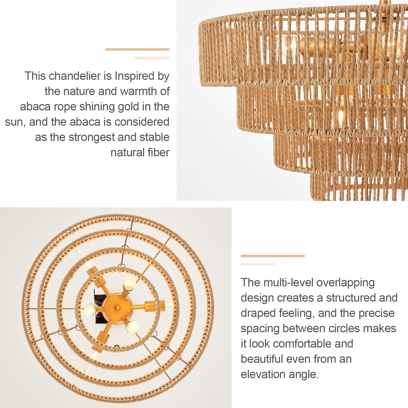 ELYCCUPA 6-Lights Hand-Woven Rattan Pendant Light 4 Round Transitional Minimalist Boho Large Pendant Light for Kitchen Island Dining Room Living Room Hallway, Dia 20 Inch, UL Listed