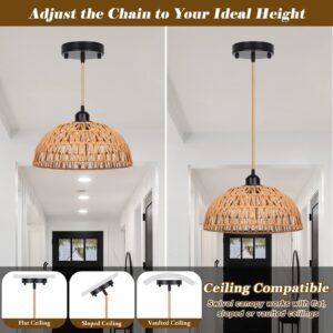 Yolsunes Rattan Pendant Light Fixtures 2 Packs, Boho Woven Basket Pendant Light, Handmade Wicker Hanging Lamp, Rattan Chandelier for Kitchen Island, Dining Room, Living Room, Bedroom, E26 Base