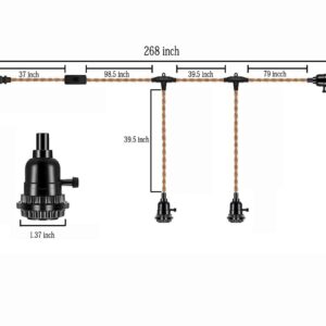 Rope Pendant Light Cord Kit with Plug & Switch - Triple Sockets, 29 FT, Vintage (Bulb not Included )