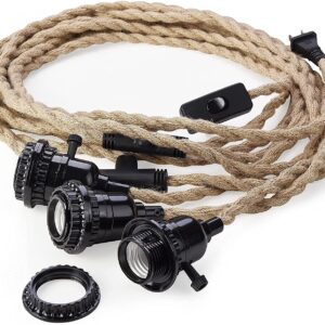 Rope Pendant Light Cord Kit with Plug & Switch - Triple Sockets, 29 FT, Vintage (Bulb not Included )