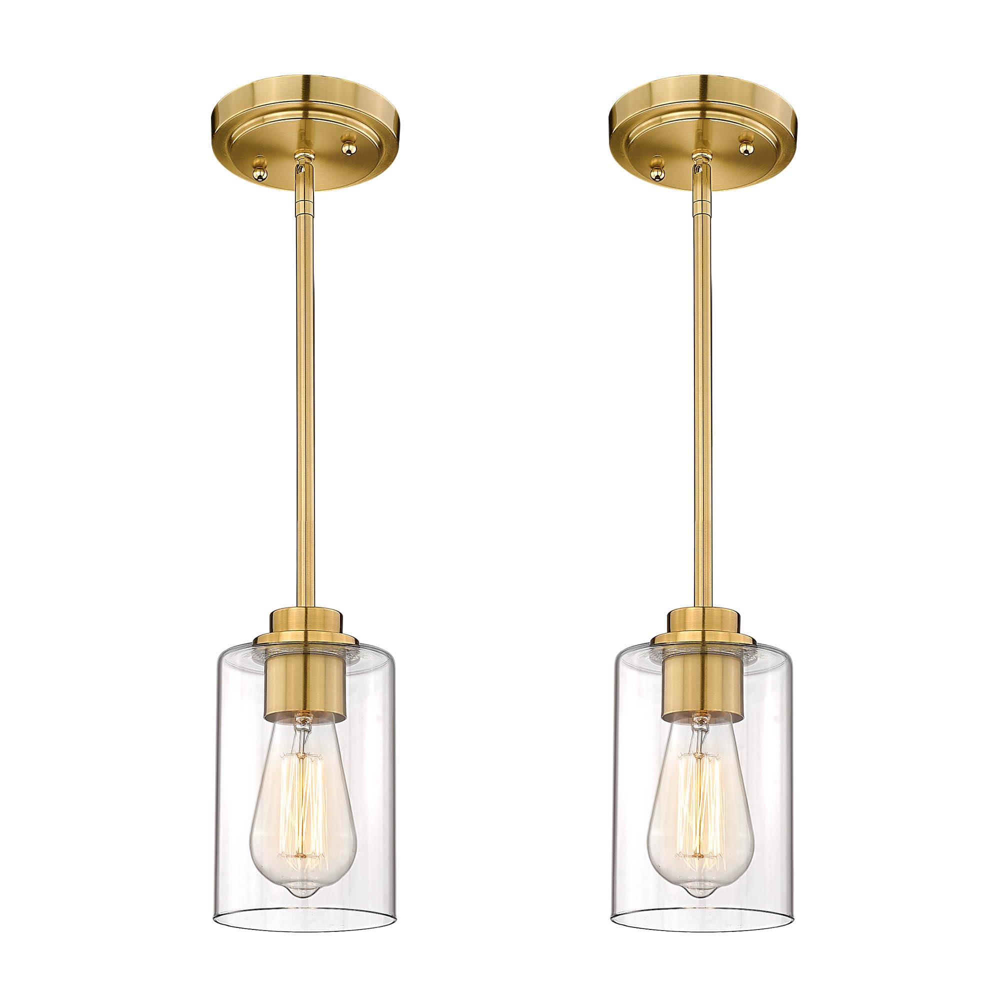 Audickic Brass Pendant Lights Kitchen Island 2 Pack, Farmhouse Gold Pendant Lighting with Clear Glass Shade, Mini Hanging Light Fixture for Kitchen Sink Dining, AD-22281-1P2-GD-C