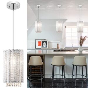 MO&OK 3 Pack Crystal Chandelier Modern Pendent Lights Adjustable Hanging Lighting with Metal Lampshade Rectangle Chandeliers for Kitchen Island Dinningroom,Entrance Living Room H9.8 xD5.2 Chrome