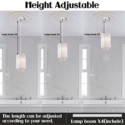 MO&OK 3 Pack Crystal Chandelier Modern Pendent Lights Adjustable Hanging Lighting with Metal Lampshade Rectangle Chandeliers for Kitchen Island Dinningroom,Entrance Living Room H9.8 xD5.2 Chrome