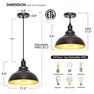 ALAISLYC 2 Pack Bronze Pendant Lights Kitchen Island Industrial Adjustable Hanging Barn Light Fixtures