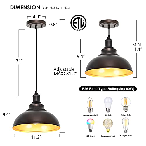 ALAISLYC 2 Pack Bronze Pendant Lights Kitchen Island Industrial Adjustable Hanging Barn Light Fixtures