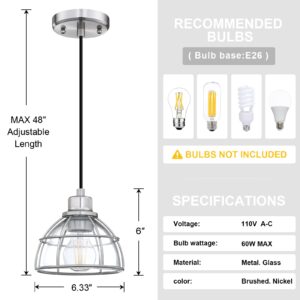 Industrial Hanging Drum Indoor Pendant Ceiling Light Kitchen Island Fixtures Brushed Nickel Finish,Metal Shade for Bar Dining Room Corridor Living Room (3 Pack, Clear Glass Pendant Light)