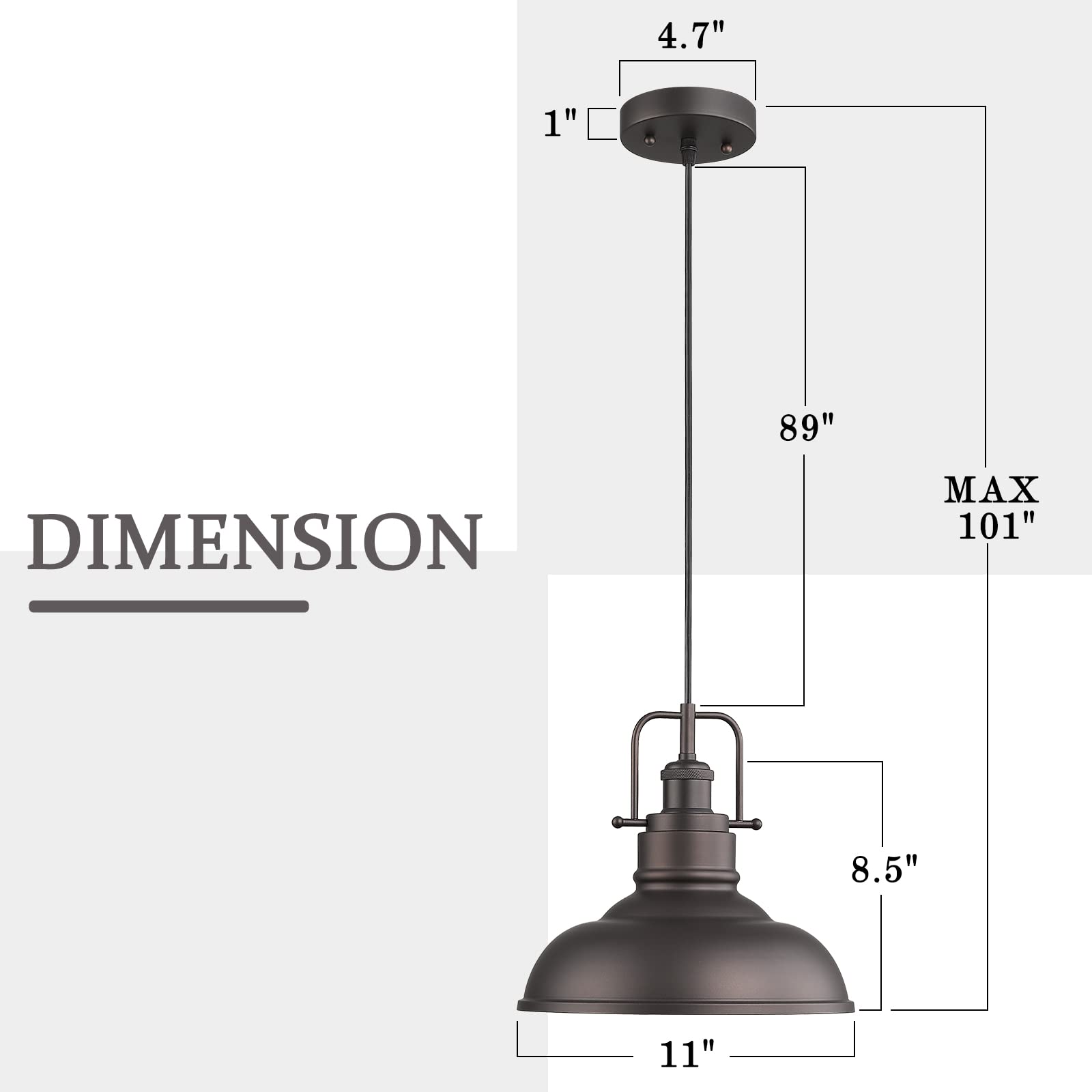 Emliviar 2 Pack Farmhouse Pendant Lights for Kitchen Island, 1-Light Ceiling Hanging Lights with Metal Dome Shade, Oil Rubbed Bronze Finish, YE262M1L-2 ORB