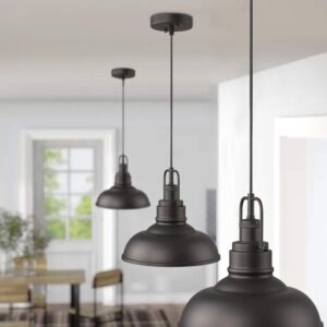 Emliviar 2 Pack Farmhouse Pendant Lights for Kitchen Island, 1-Light Ceiling Hanging Lights with Metal Dome Shade, Oil Rubbed Bronze Finish, YE262M1L-2 ORB