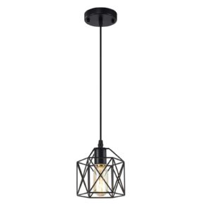 NAANN Black Pendant Light, Farmhouse Rustic Vintage Hanging Lamp Industrial Metal Mini Cage Pendant Lighting Fixture for Kitchen Island Bedroom Hallway, E26 Base