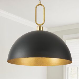 CWarmozy 17.7'' Farmhouse Vintage Pendant Lighting Black and Gold Pendant Light Fixtures Large Dome Chandelier for Kitchen Island, Hallway, Dining Room, Bedroom