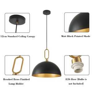 CWarmozy 17.7'' Farmhouse Vintage Pendant Lighting Black and Gold Pendant Light Fixtures Large Dome Chandelier for Kitchen Island, Hallway, Dining Room, Bedroom