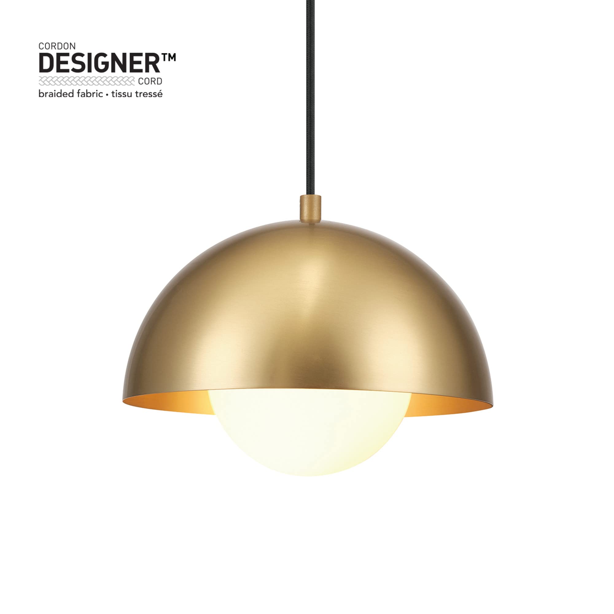 Globe Electric 65696 Amelia 1-Light Plug-in Pendant Lighting, Matte Brass, Frosted Glass Shade, Bulb Not Included