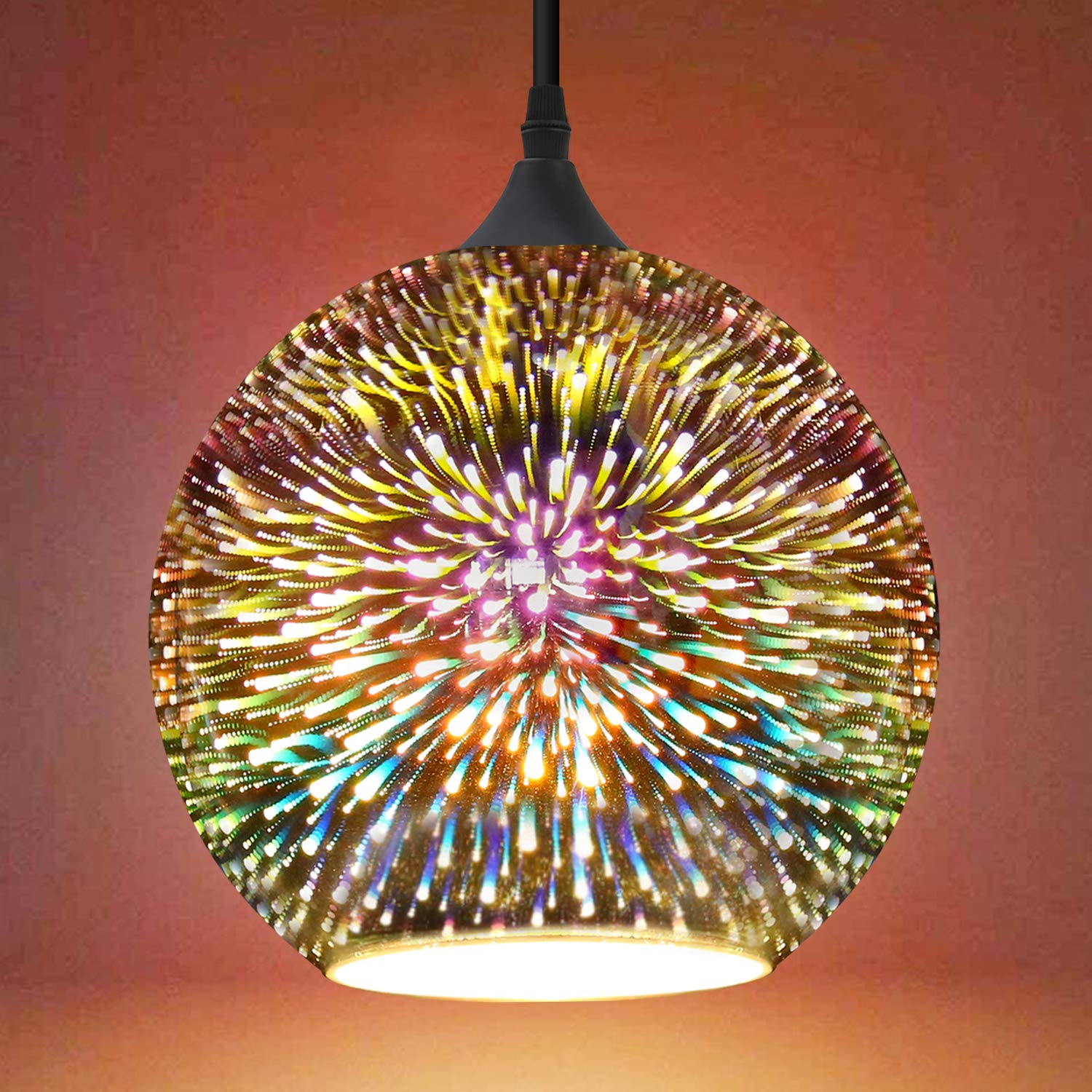 FRIDEKO HOME Industrial Modern 3D Colourfull Glass Pendant Light 7.9 inches Firework Globe Ball Style Hanging Lamp Creative Lighting Fixture for Island Kitchen Dining Room use E26 Bulb