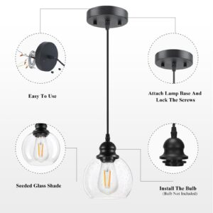 Modern Pendant Light Fixtures, Industrial Hanging Ceiling Lamp with Seeded Glass Shade, Vintage Black Pendant Lighting for Kitchen Island Living Room Hallway Bedroom Dining Hall Office Sink Farmhouse