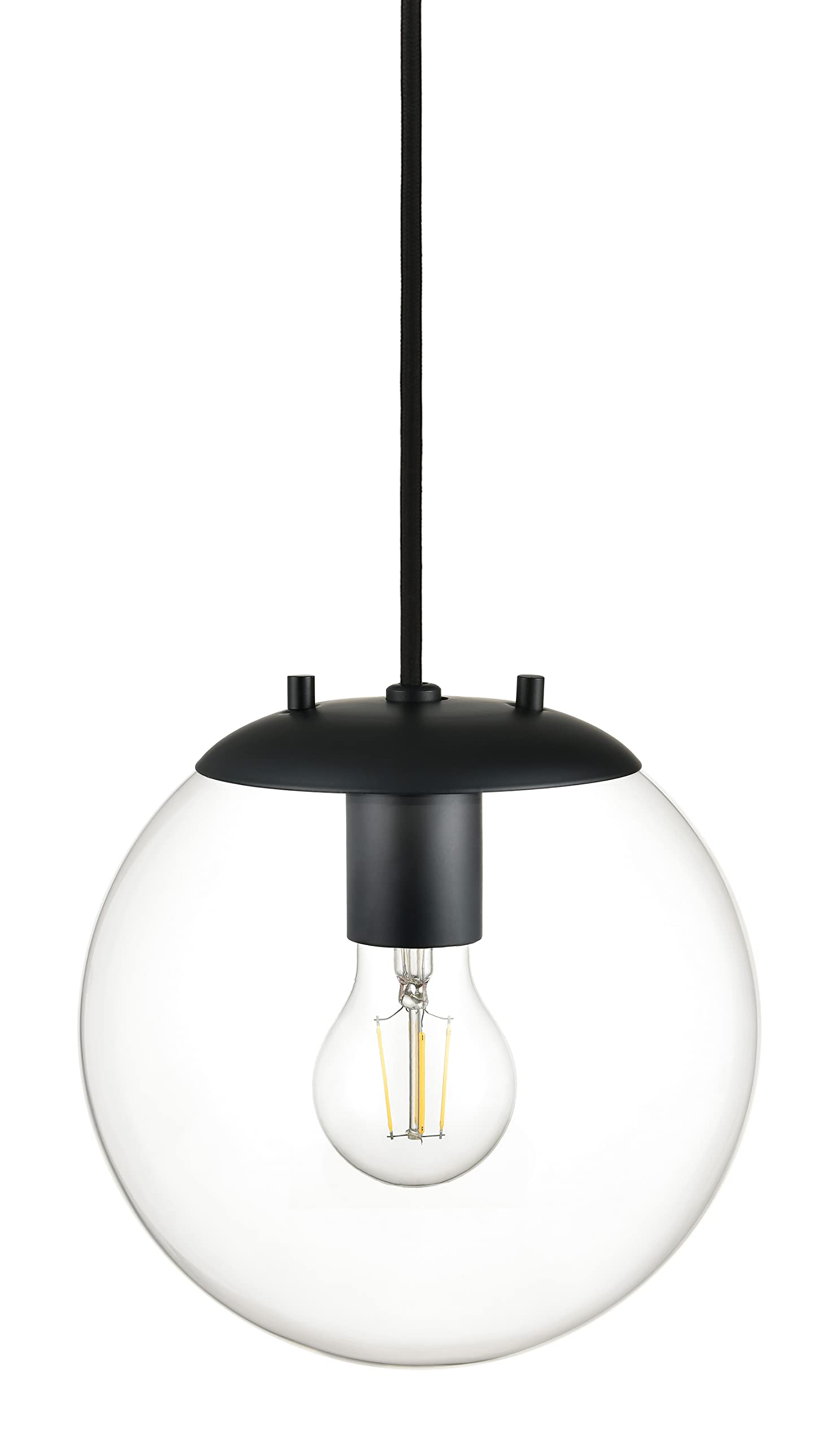 Linea di Liara Sferra Modern Large Glass Pendant Light Kitchen Island Black Pendant Lighting Clear Glass Globe Pendant Light Mid Century Hanging Light Fixture, LED Edison Bulb Included, UL Listed