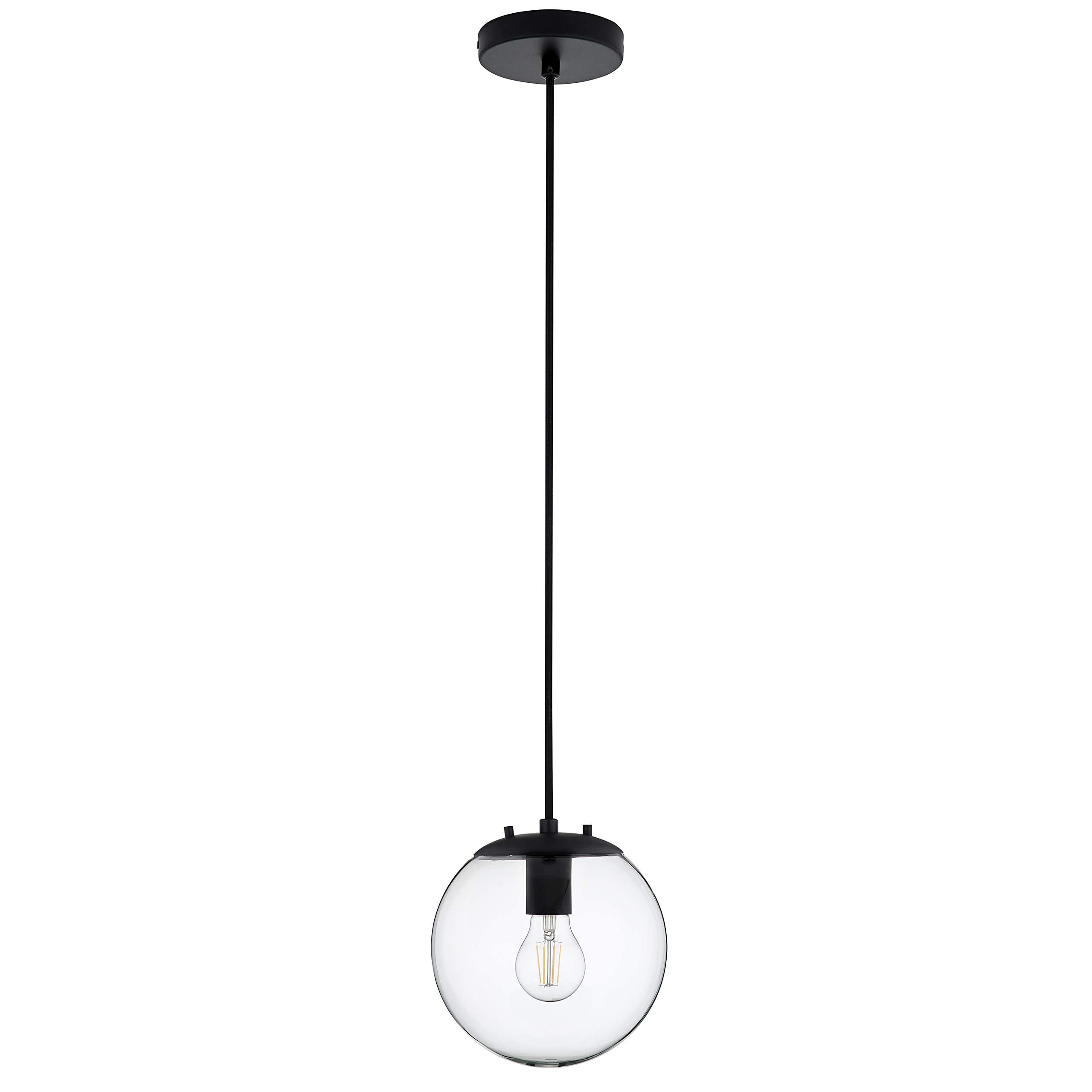 Linea di Liara Sferra Modern Large Glass Pendant Light Kitchen Island Black Pendant Lighting Clear Glass Globe Pendant Light Mid Century Hanging Light Fixture, LED Edison Bulb Included, UL Listed