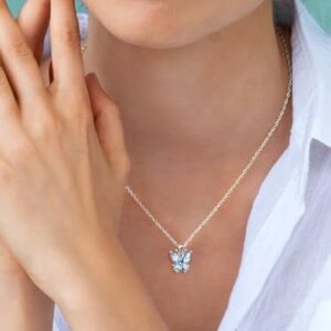 SILVERCUTE Light Blue Butterfly Pendant Necklace 925 Sterling Sterling Silver Cute Insect Animal Pendant & Chain for Women