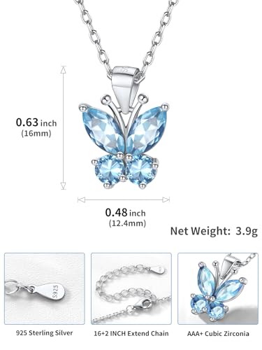 SILVERCUTE Light Blue Butterfly Pendant Necklace 925 Sterling Sterling Silver Cute Insect Animal Pendant & Chain for Women