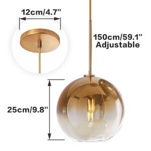 KCO Lighting 1-Light Modern Glass Pendant Lights Large Gold Globe Pendant Light Mid Century Single Pendant Light Kitchen Island Dining Room Lighting Fixtures Ceiling Hanging